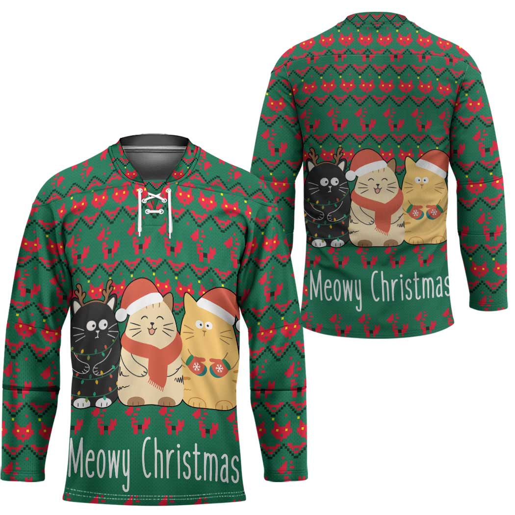 Cat Meowy Christmas Hockey Jersey Xmas Holiday Patterns TS04