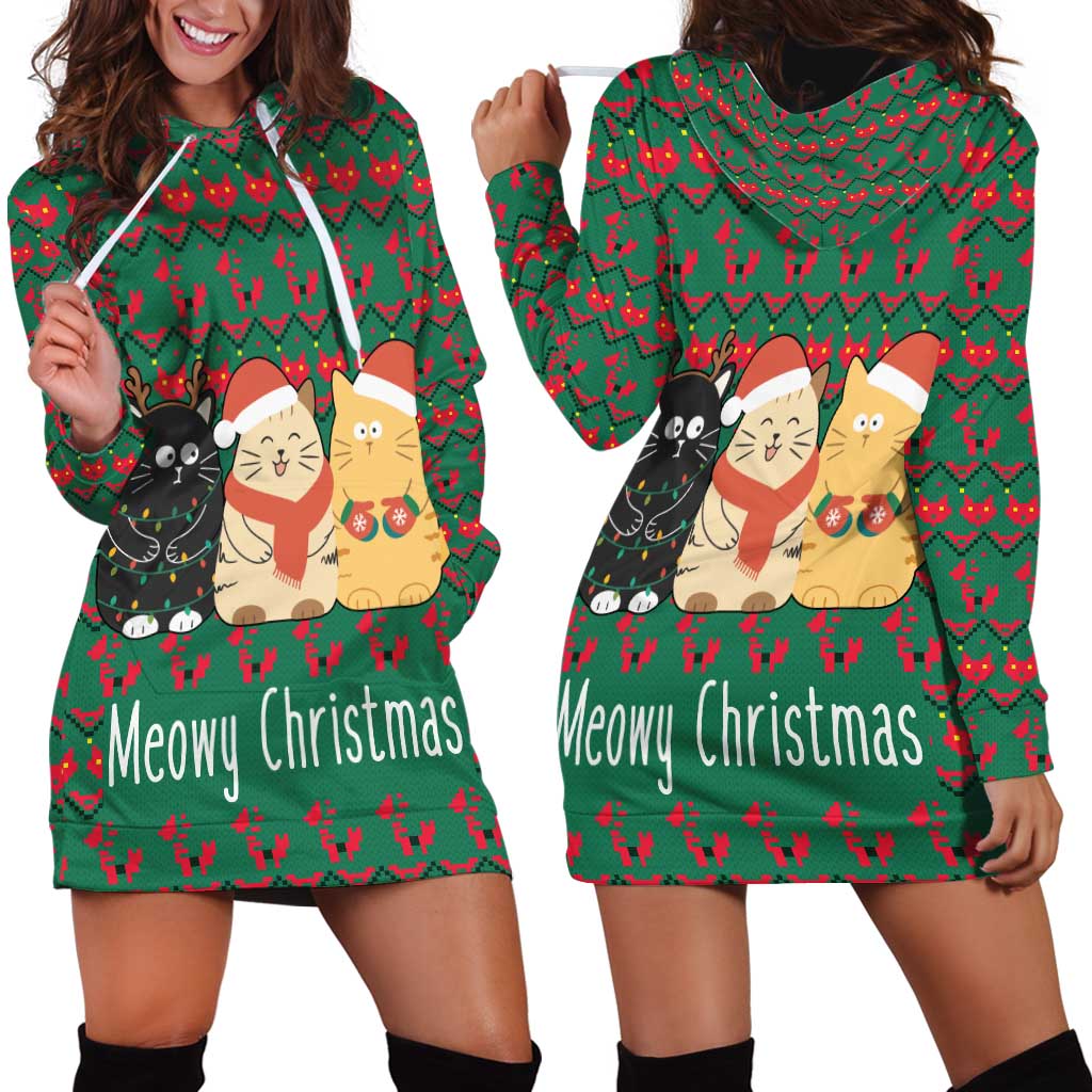 Cat Meowy Christmas Hoodie Dress Xmas Holiday Patterns TS04