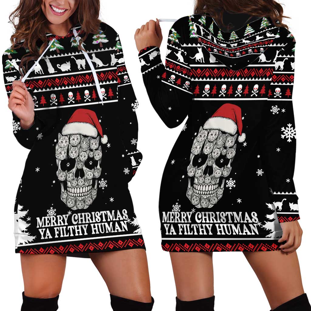 Cat Skull Santa Christmas Hoodie Dress Xmas Holiday Patterns TS04