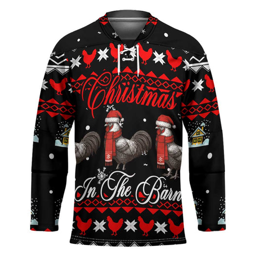 Chicken Farm Christmas Hockey Jersey Xmas Holiday Patterns TS04