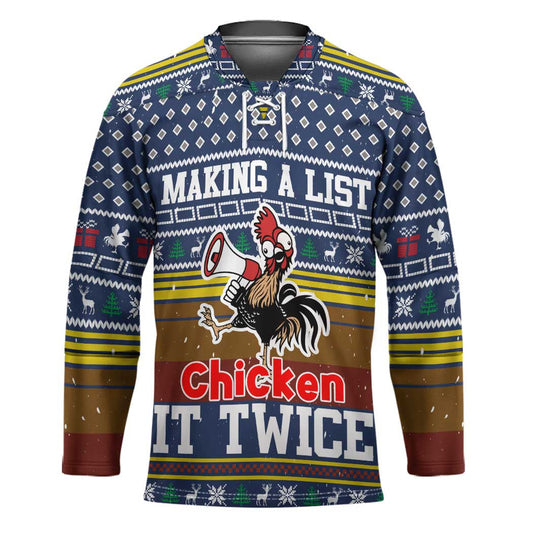 Chicken It Twice Christmas Hockey Jersey Xmas Holiday Patterns TS04