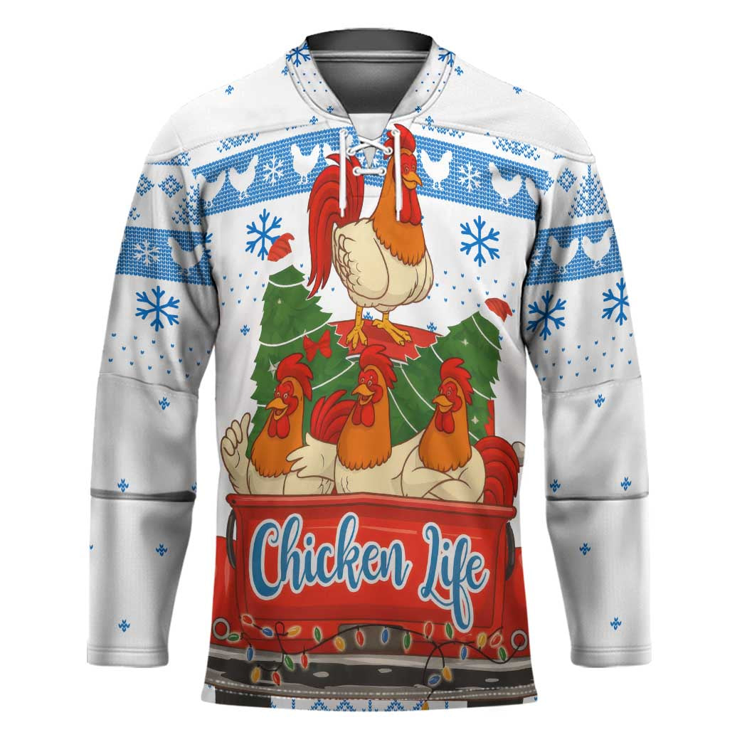 Chicken Life Christmas Hockey Jersey Xmas Holiday Patterns TS04