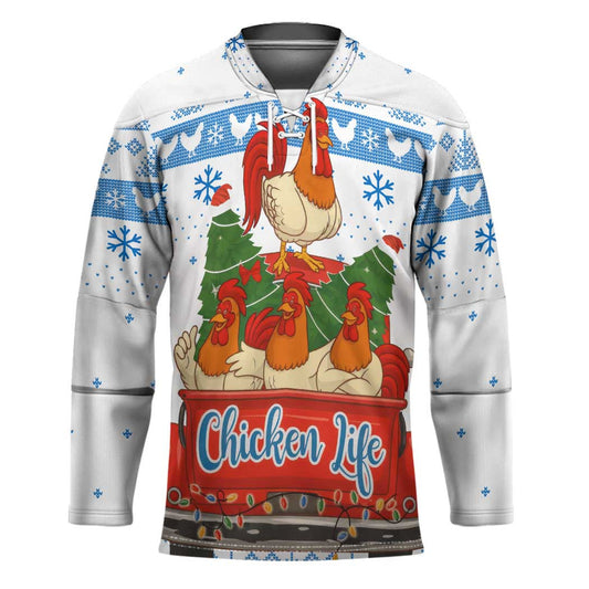 Chicken Life Christmas Hockey Jersey Xmas Holiday Patterns TS04
