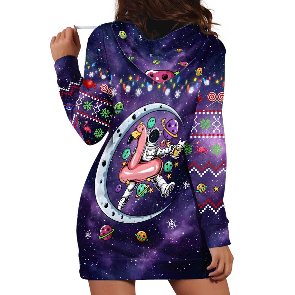 Funny Astronauts Sit On Flamingo Christmas Hoodie Dress Xmas Holiday Patterns TS04