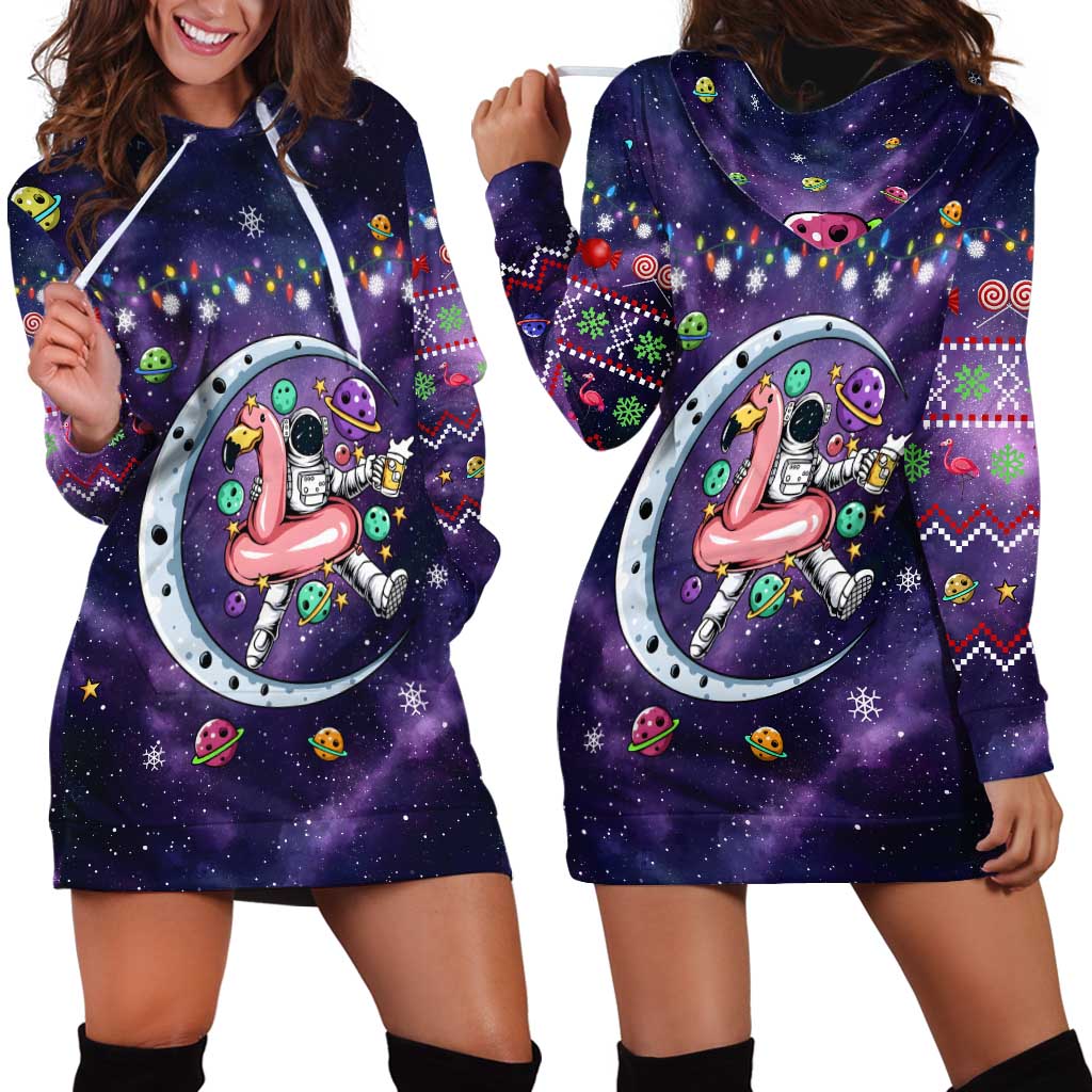 Funny Astronauts Sit On Flamingo Christmas Hoodie Dress Xmas Holiday Patterns TS04
