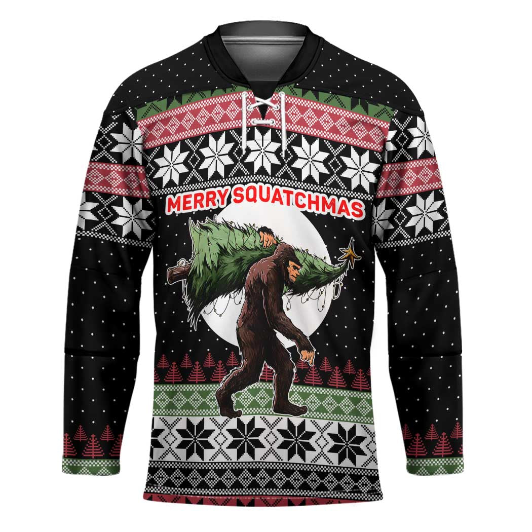 Funny Bigfoot Christmas Hockey Jersey Xmas Holiday Patterns TS04