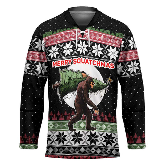 Funny Bigfoot Christmas Hockey Jersey Xmas Holiday Patterns TS04