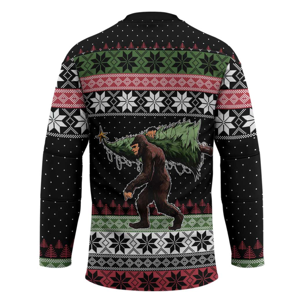 Funny Bigfoot Christmas Hockey Jersey Xmas Holiday Patterns TS04