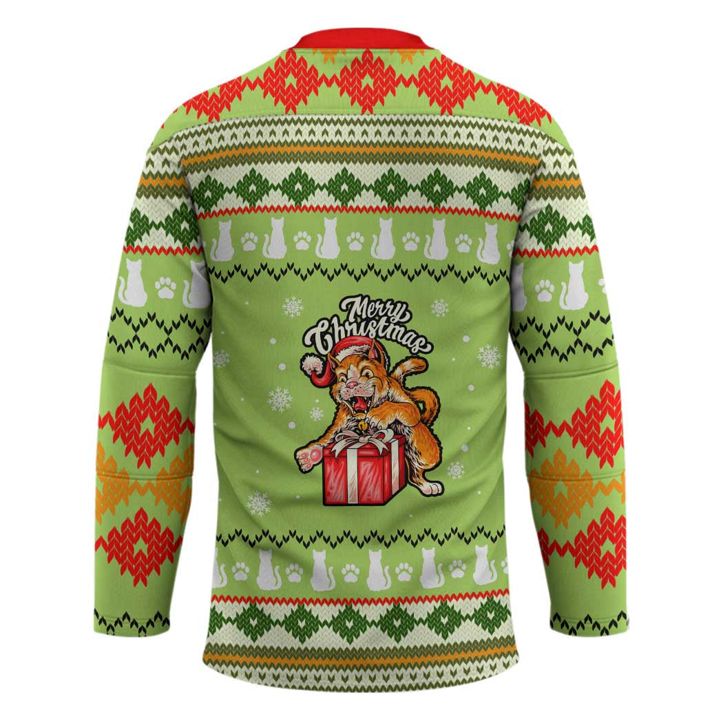 Funny Cat Merry Christmas Hockey Jersey Xmas Holiday Patterns TS04