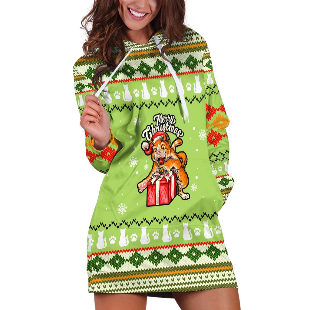Funny Cat Merry Christmas Hoodie Dress Xmas Holiday Patterns TS04