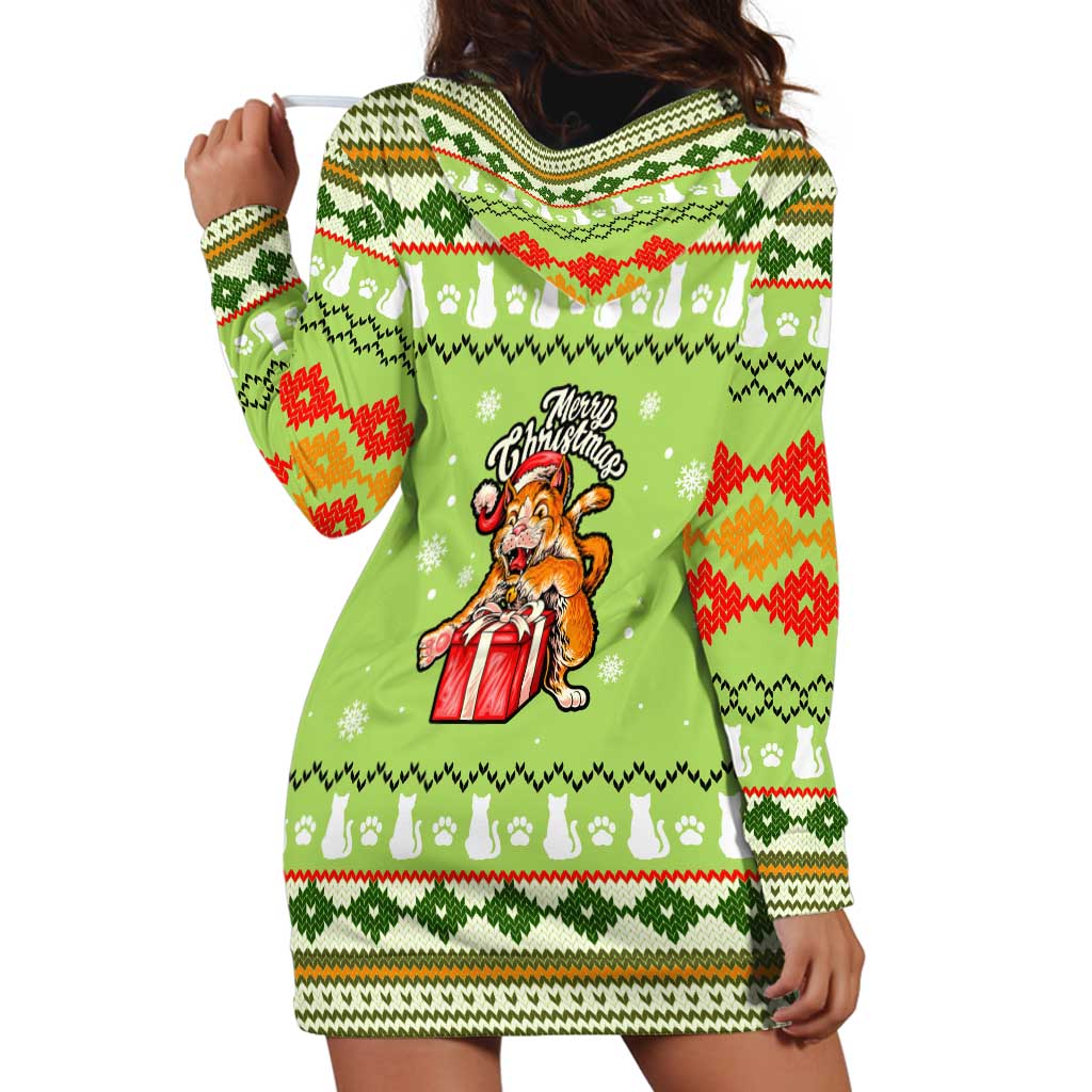 Funny Cat Merry Christmas Hoodie Dress Xmas Holiday Patterns TS04