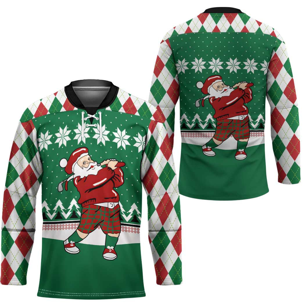 Golfer Santa Christmas Hockey Jersey Xmas Holiday Patterns TS04