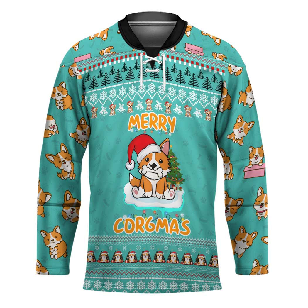 Funny Dog Merry Corgmas Christmas Hockey Jersey Xmas Holiday Patterns TS04