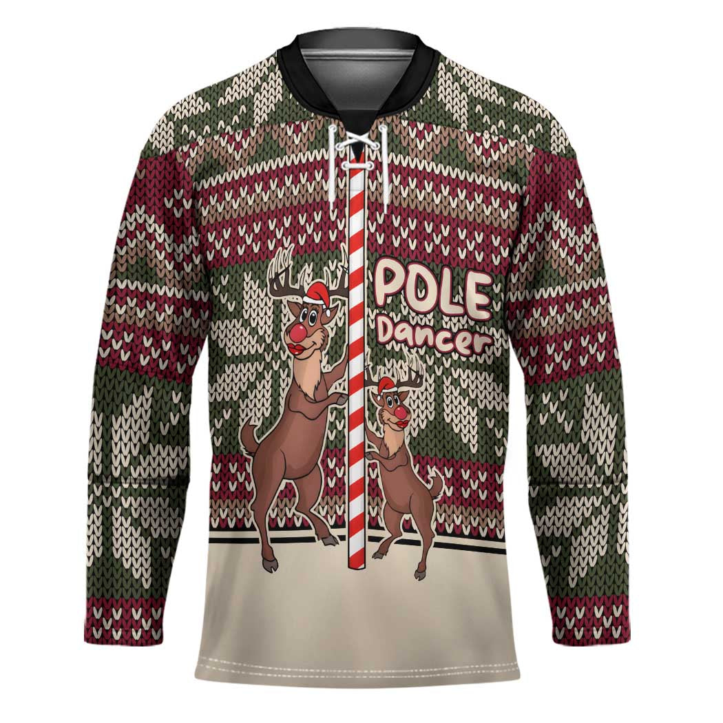 Funny Pole Dancer Reindeer Christmas Hockey Jersey Xmas Holiday Patterns TS04