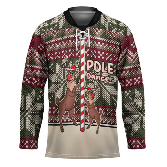 Funny Pole Dancer Reindeer Christmas Hockey Jersey Xmas Holiday Patterns TS04