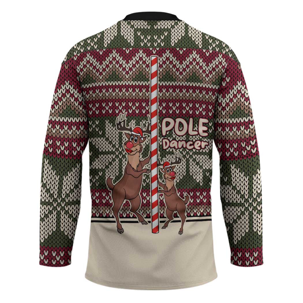 Funny Pole Dancer Reindeer Christmas Hockey Jersey Xmas Holiday Patterns TS04