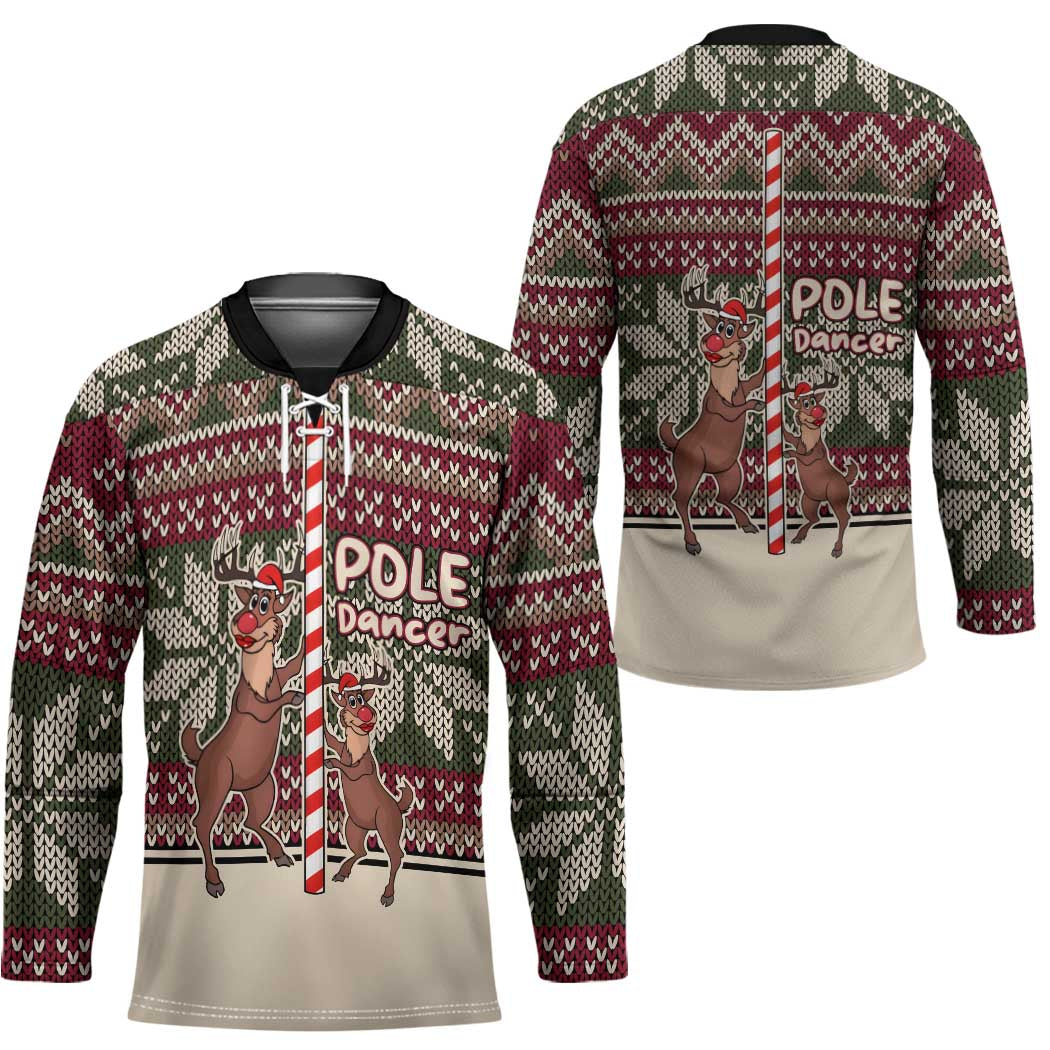 Funny Pole Dancer Reindeer Christmas Hockey Jersey Xmas Holiday Patterns TS04