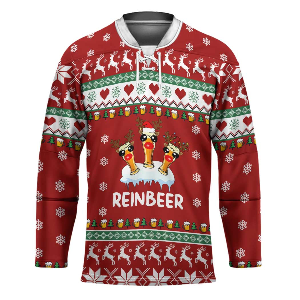 Funny Reindeer Reinbeer Christmas Hockey Jersey Xmas Holiday Patterns TS04