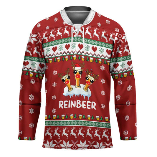 Funny Reindeer Reinbeer Christmas Hockey Jersey Xmas Holiday Patterns TS04