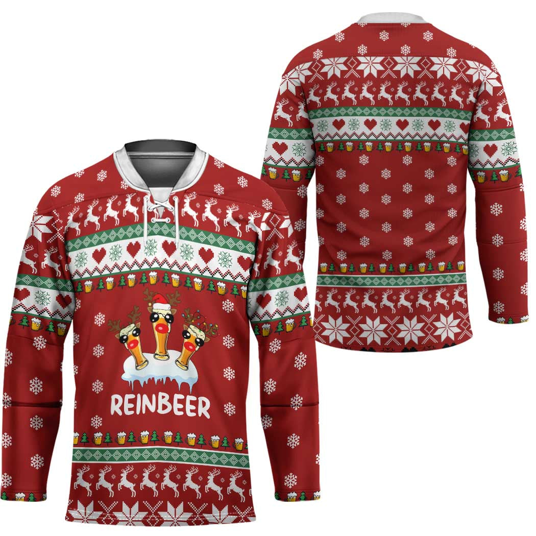 Funny Reindeer Reinbeer Christmas Hockey Jersey Xmas Holiday Patterns TS04