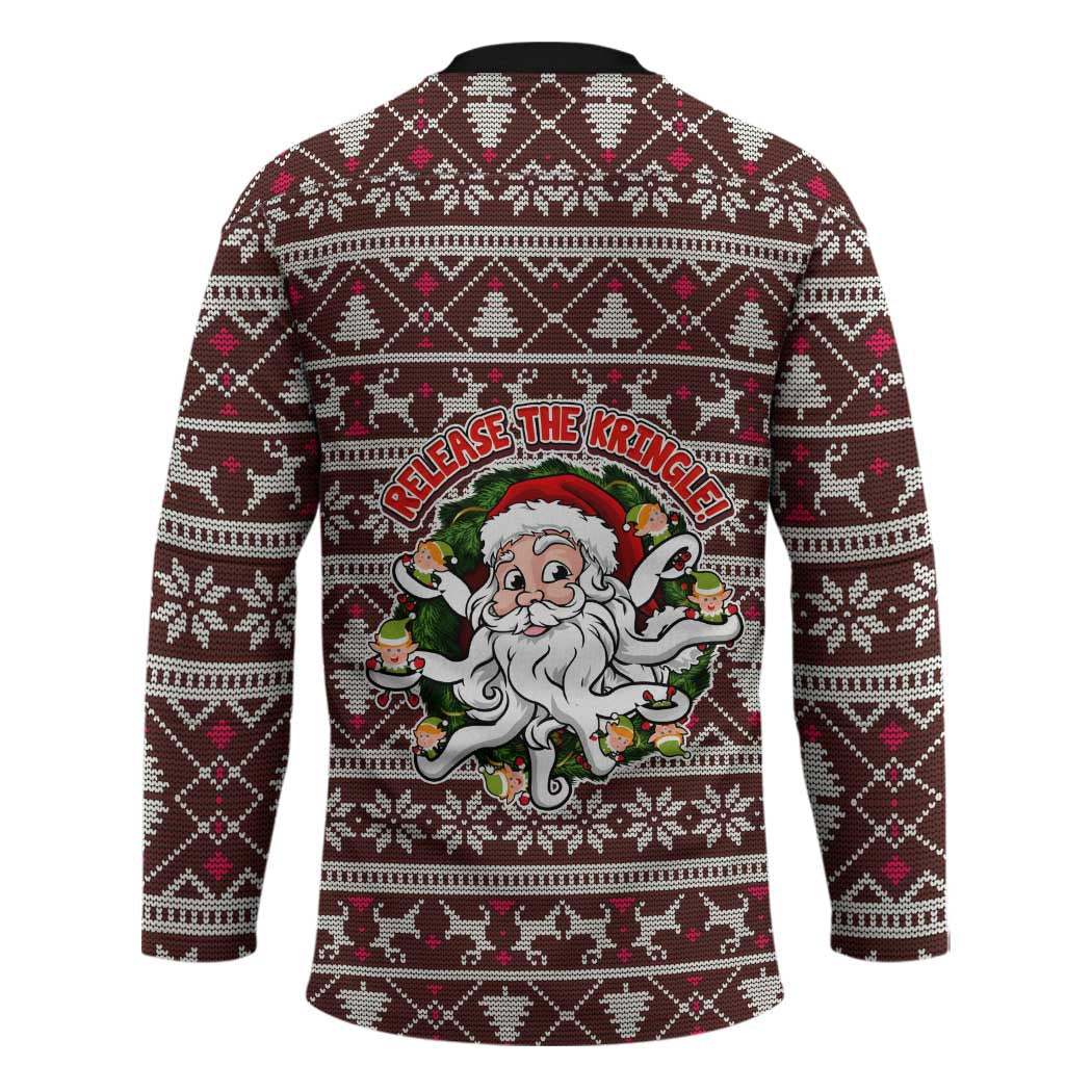 Funny Santa Claus Release The Kringle Christmas Hockey Jersey Xmas Holiday Patterns TS04