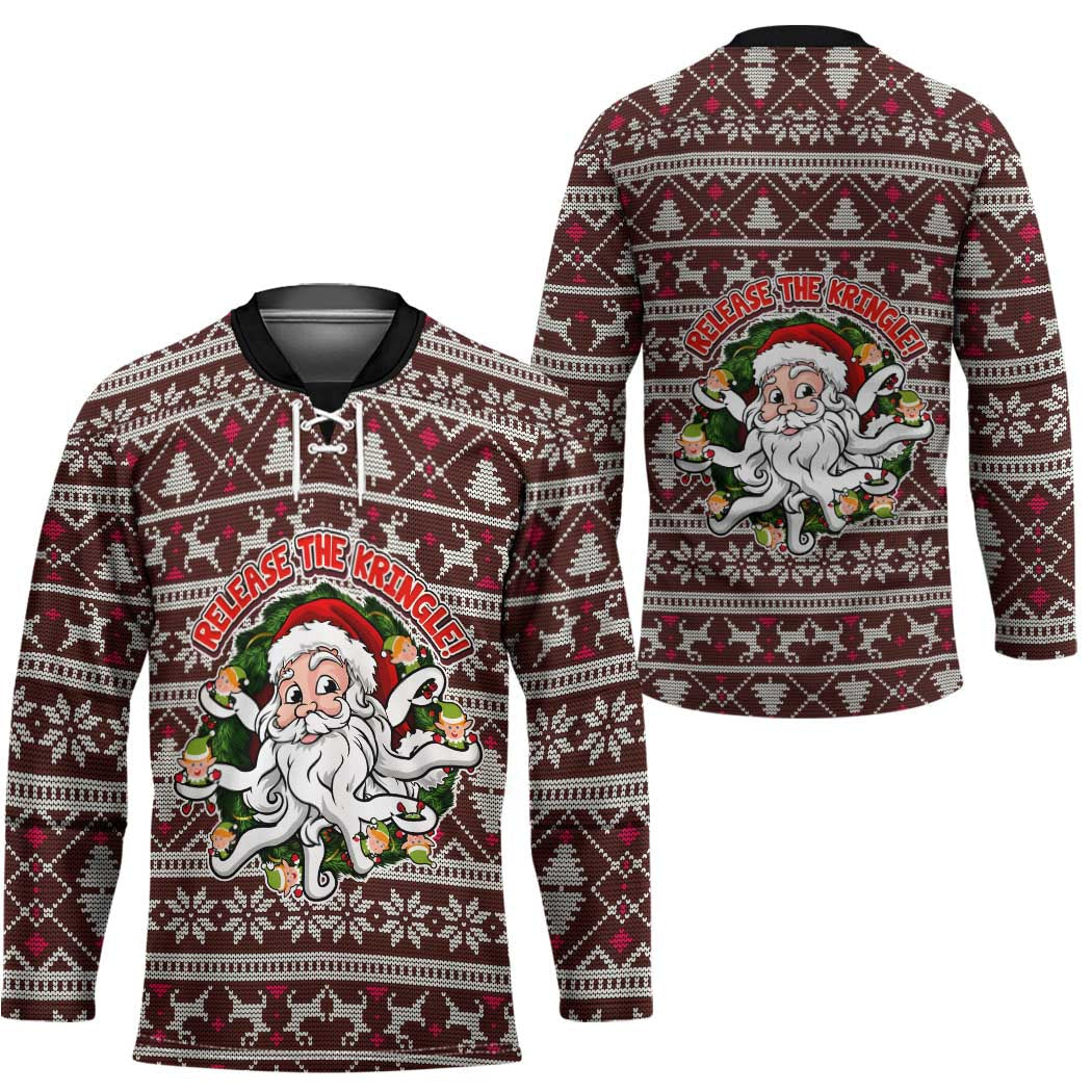 Funny Santa Claus Release The Kringle Christmas Hockey Jersey Xmas Holiday Patterns TS04