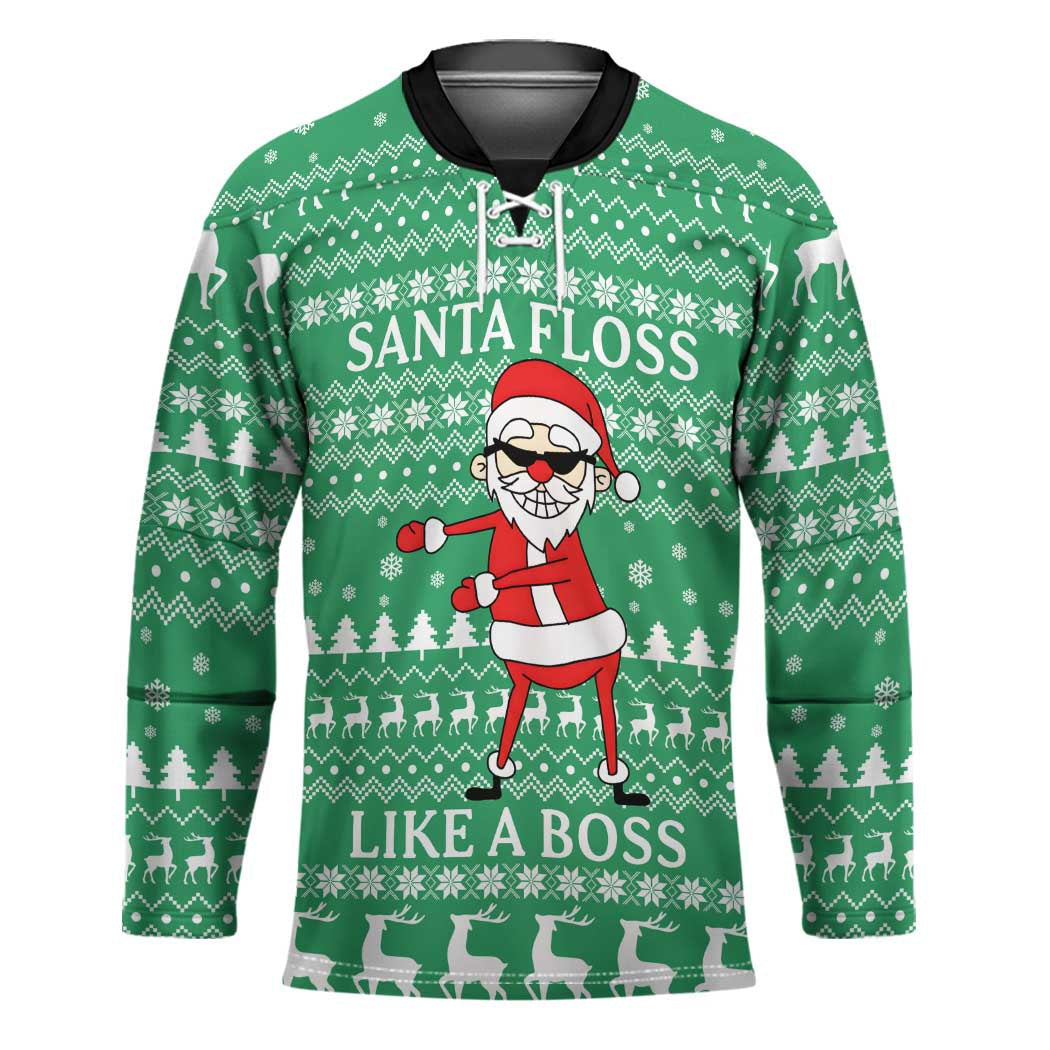Funny Santa Claus Christmas Hockey Jersey Xmas Holiday Patterns TS04