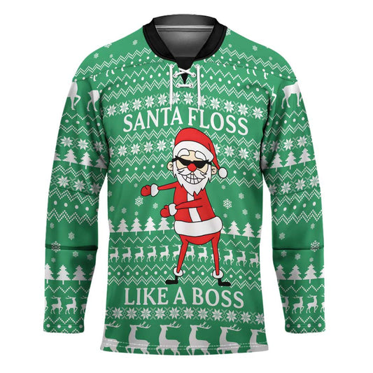 Funny Santa Claus Christmas Hockey Jersey Xmas Holiday Patterns TS04