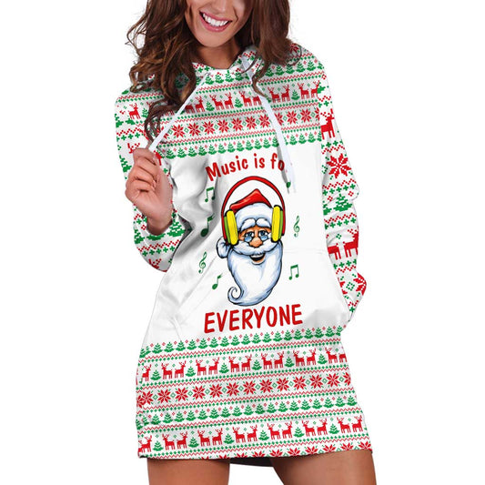 Funny Santa Music Is For Everyone Christmas Hoodie Dress Xmas Holiday Patterns TS04