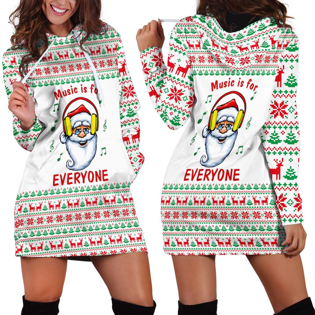 Funny Santa Music Is For Everyone Christmas Hoodie Dress Xmas Holiday Patterns TS04
