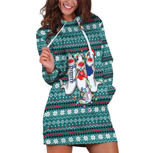 Funny Shark Christmas Hoodie Dress Xmas Holiday Patterns TS04