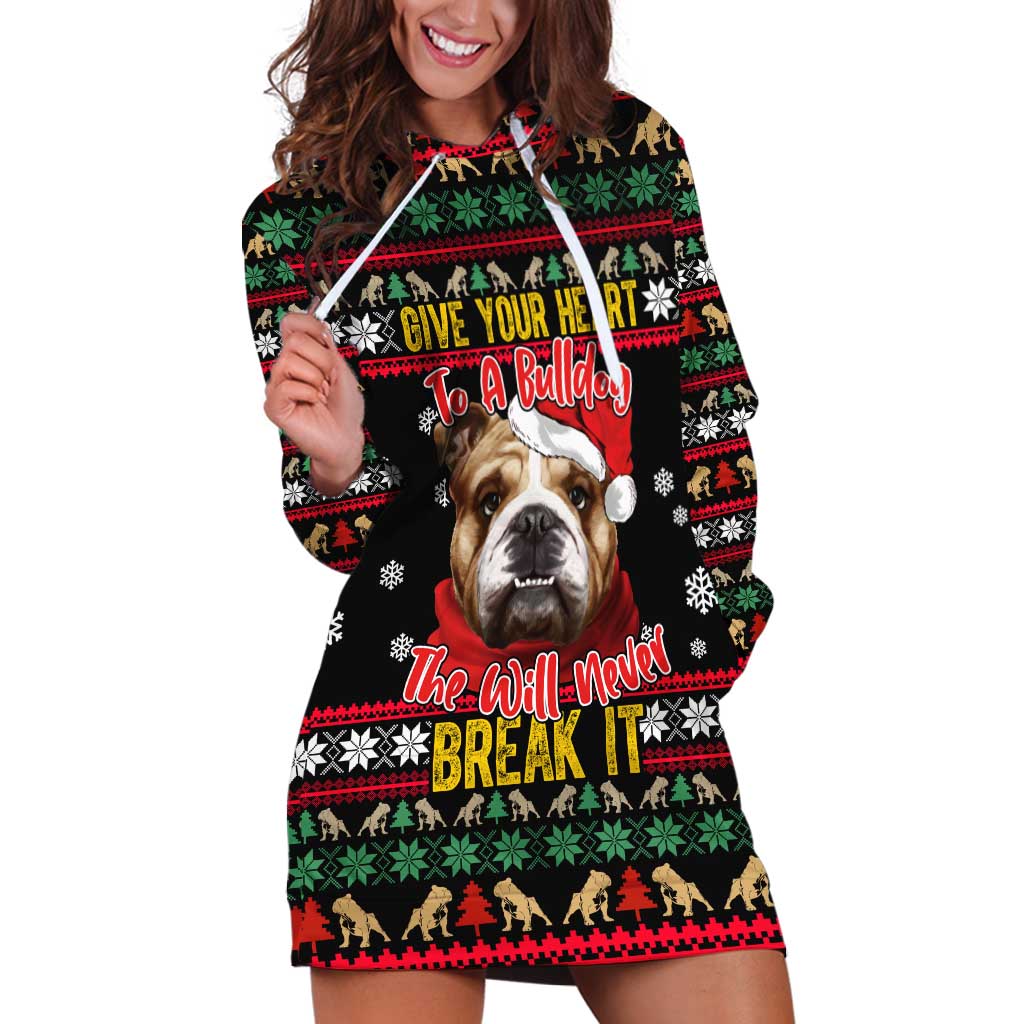 Give Your Heart Bulldog Christmas Hoodie Dress Xmas Holiday Patterns TS04