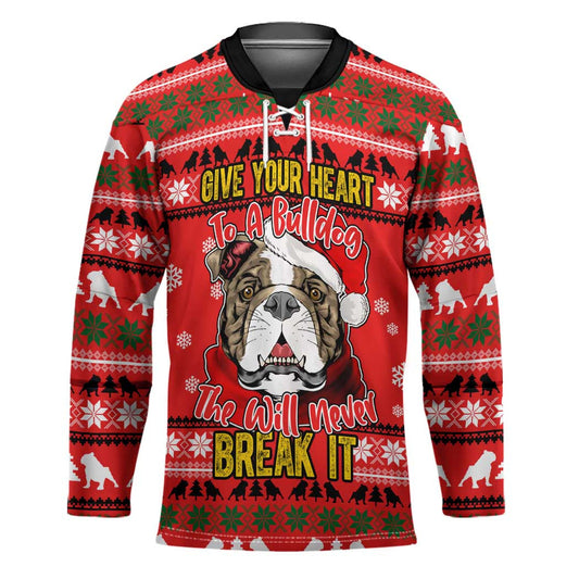 Give Your Heart Pitbull Dog Christmas Hockey Jersey Xmas Holiday Patterns TS04