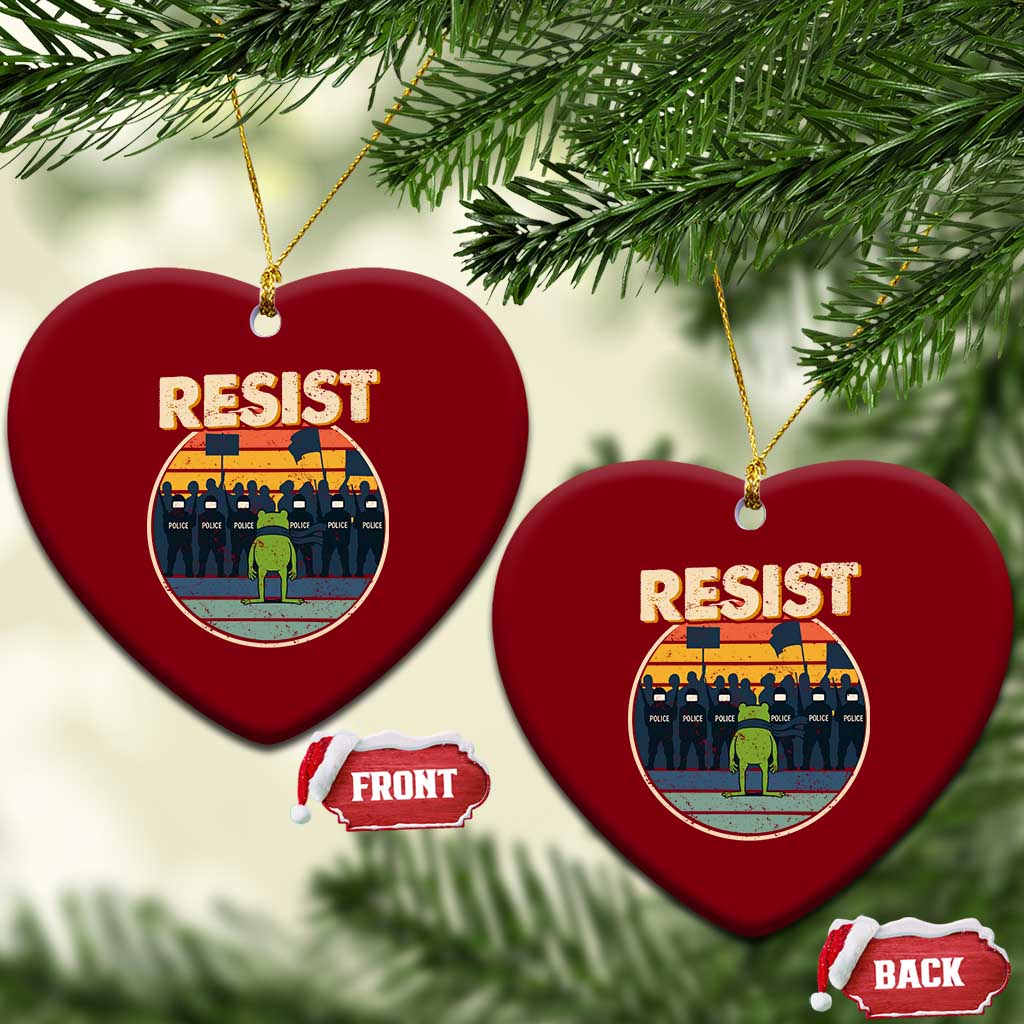 Frog Resist Ceramic Ornament Portland Frog Activist Protest Retro Sunset TS11