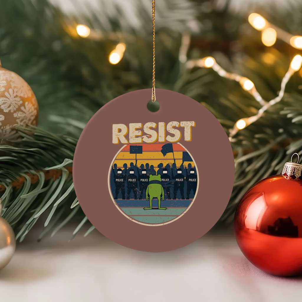 Frog Resist Ceramic Ornament Portland Frog Activist Protest Retro Sunset TS11