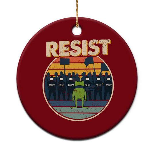 Frog Resist Ceramic Ornament Portland Frog Activist Protest Retro Sunset TS11