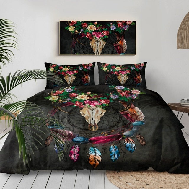 Native American Head Skull Feathers Bedding Set LT10