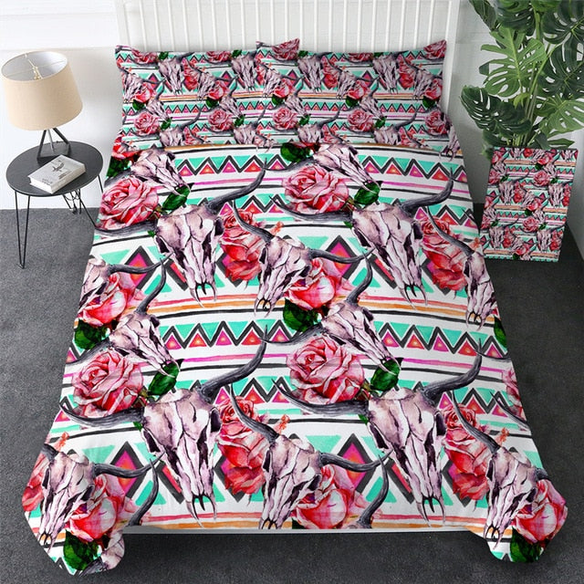 Native American Head Skull Feathers Bedding Set LT10