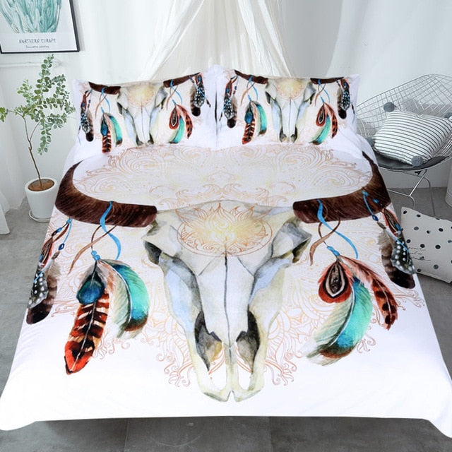 Native American Head Skull Feathers Bedding Set LT10