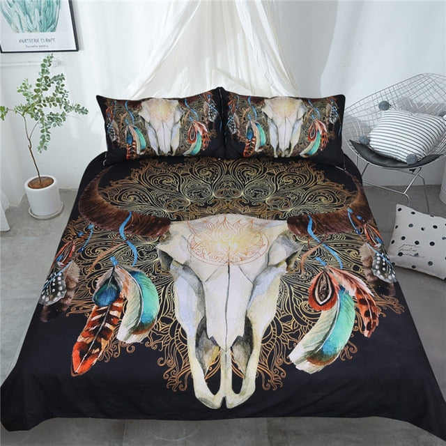 Native American Head Skull Feathers Bedding Set LT10