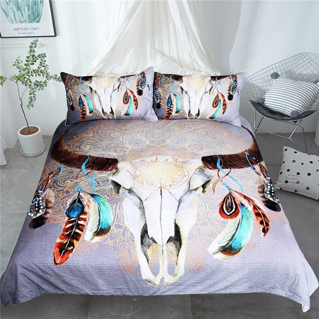 Native American Head Skull Feathers Bedding Set LT10