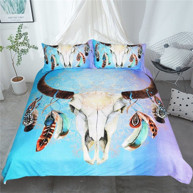Native American Head Skull Feathers Bedding Set LT10
