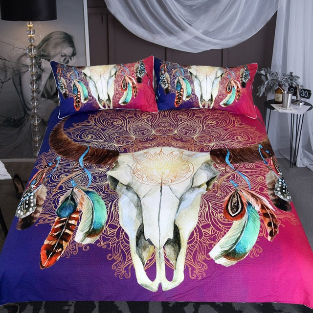 Native American Head Skull Feathers Bedding Set LT10