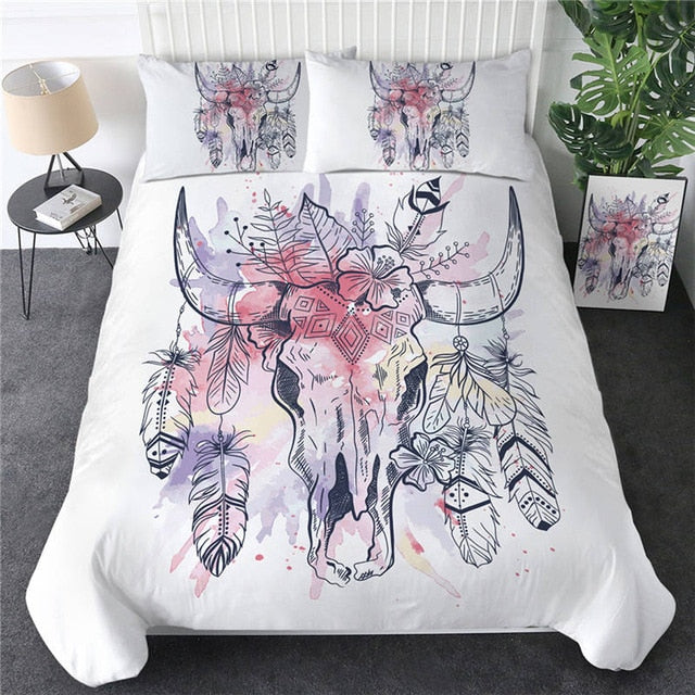 Native American Head Skull Feathers Bedding Set LT10