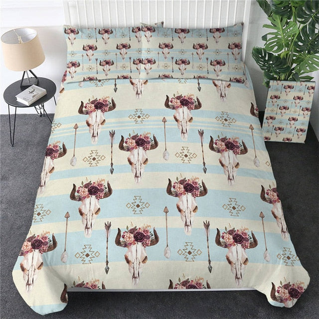 Native American Head Skull Feathers Bedding Set LT10