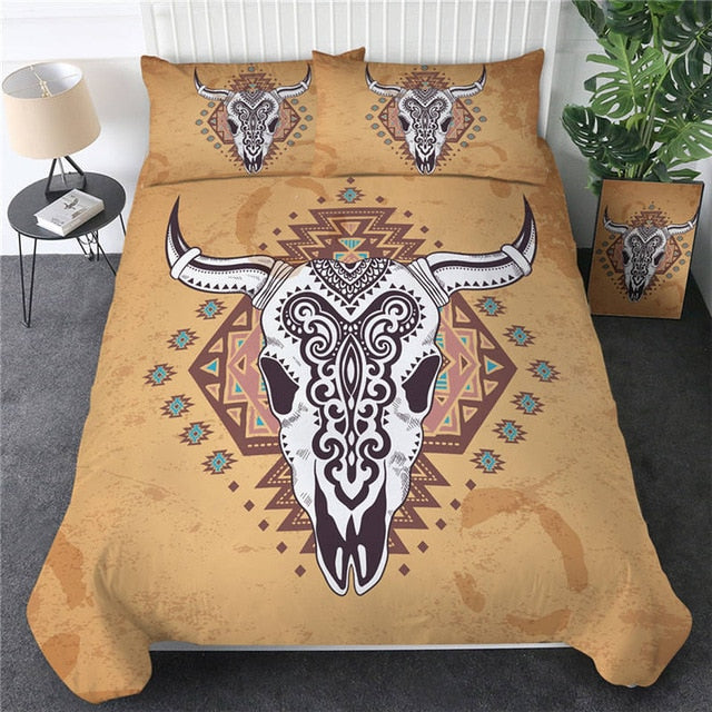 Native American Head Skull Feathers Bedding Set LT10