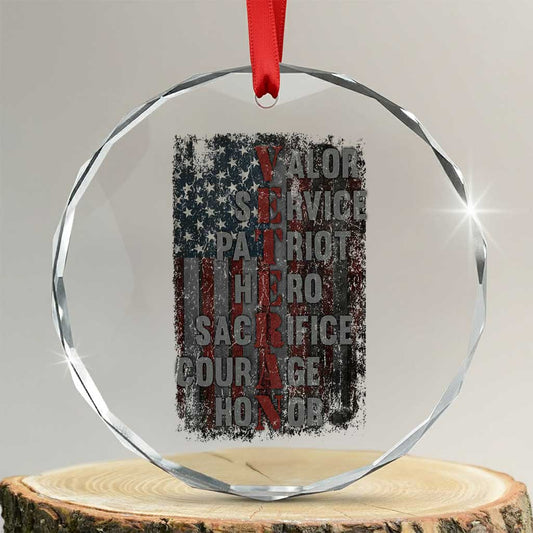 Veterans Valor Service Patriot Hero Sacrifice Courage Honor Crystal Glass Ornament American Flag TS11
