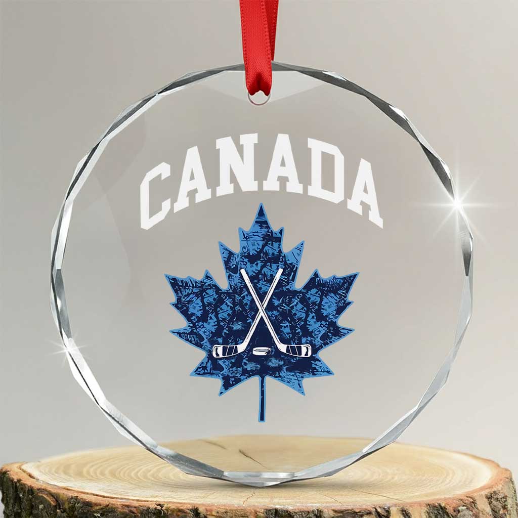 Vintage Canada Hockey Crystal Glass Ornament Maple Leafs TS10