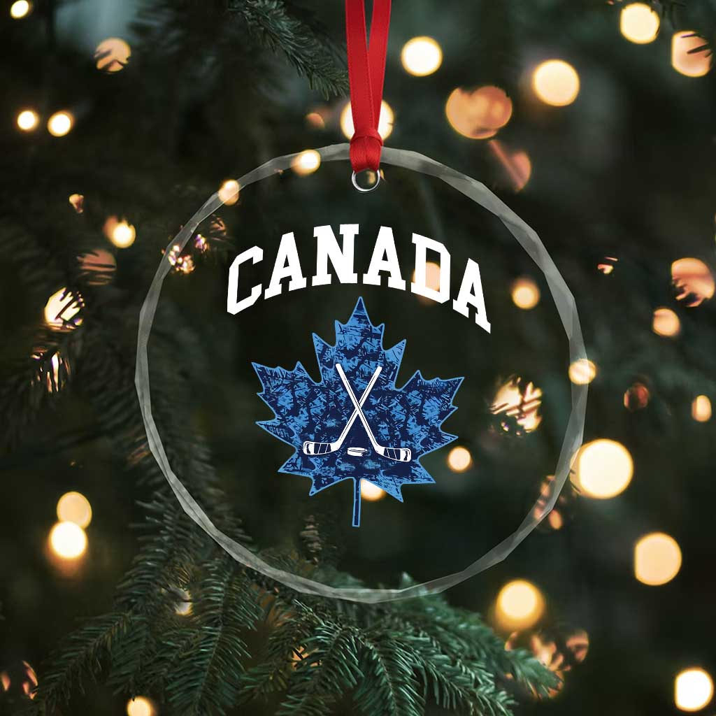 Vintage Canada Hockey Crystal Glass Ornament Maple Leafs TS10