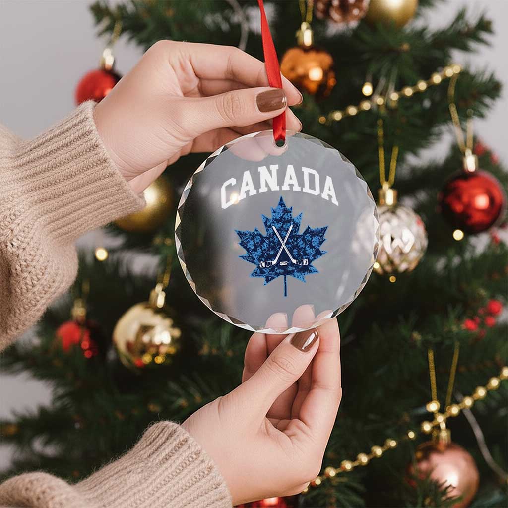 Vintage Canada Hockey Crystal Glass Ornament Maple Leafs TS10